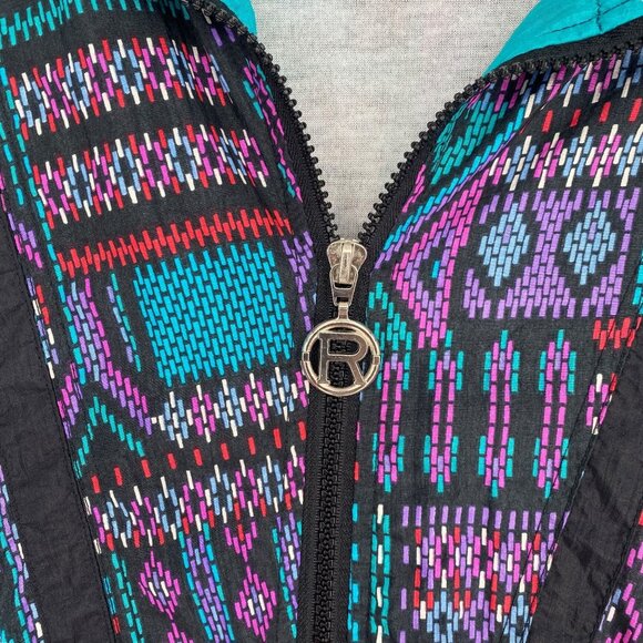 Vtg Rafael Wind Breaker Jacket FullZip Dopamine Colorful Aztec Southwest 90s XS - Picture 6 of 11